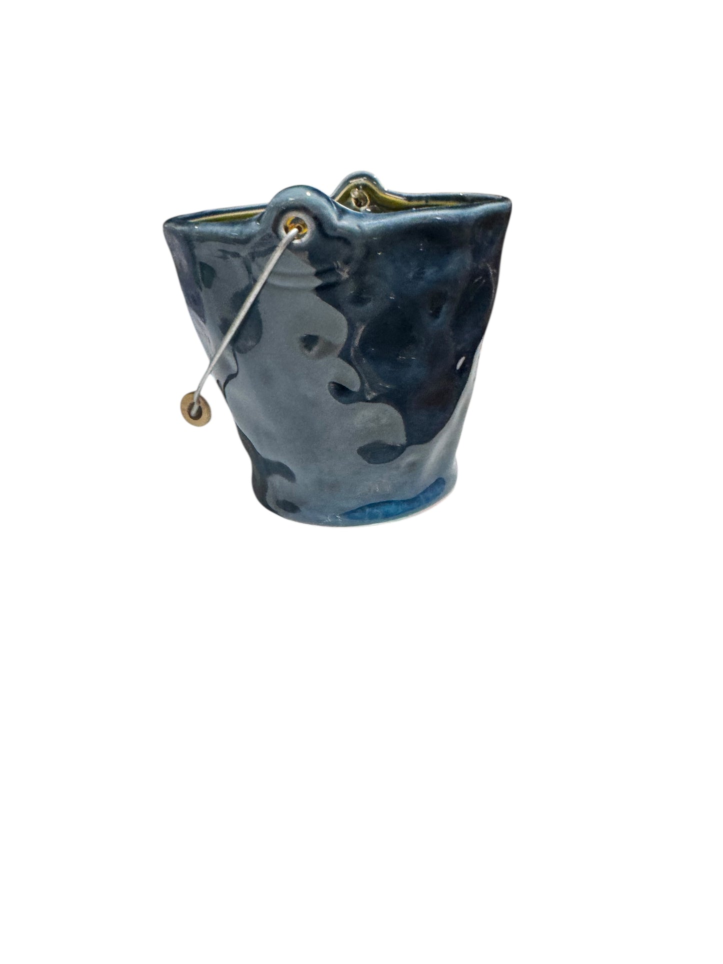 Handmade Rays of Sunshine Candle, 18 fl oz, Repurposed Glazed Pottery Vessel with Handle, Yellow