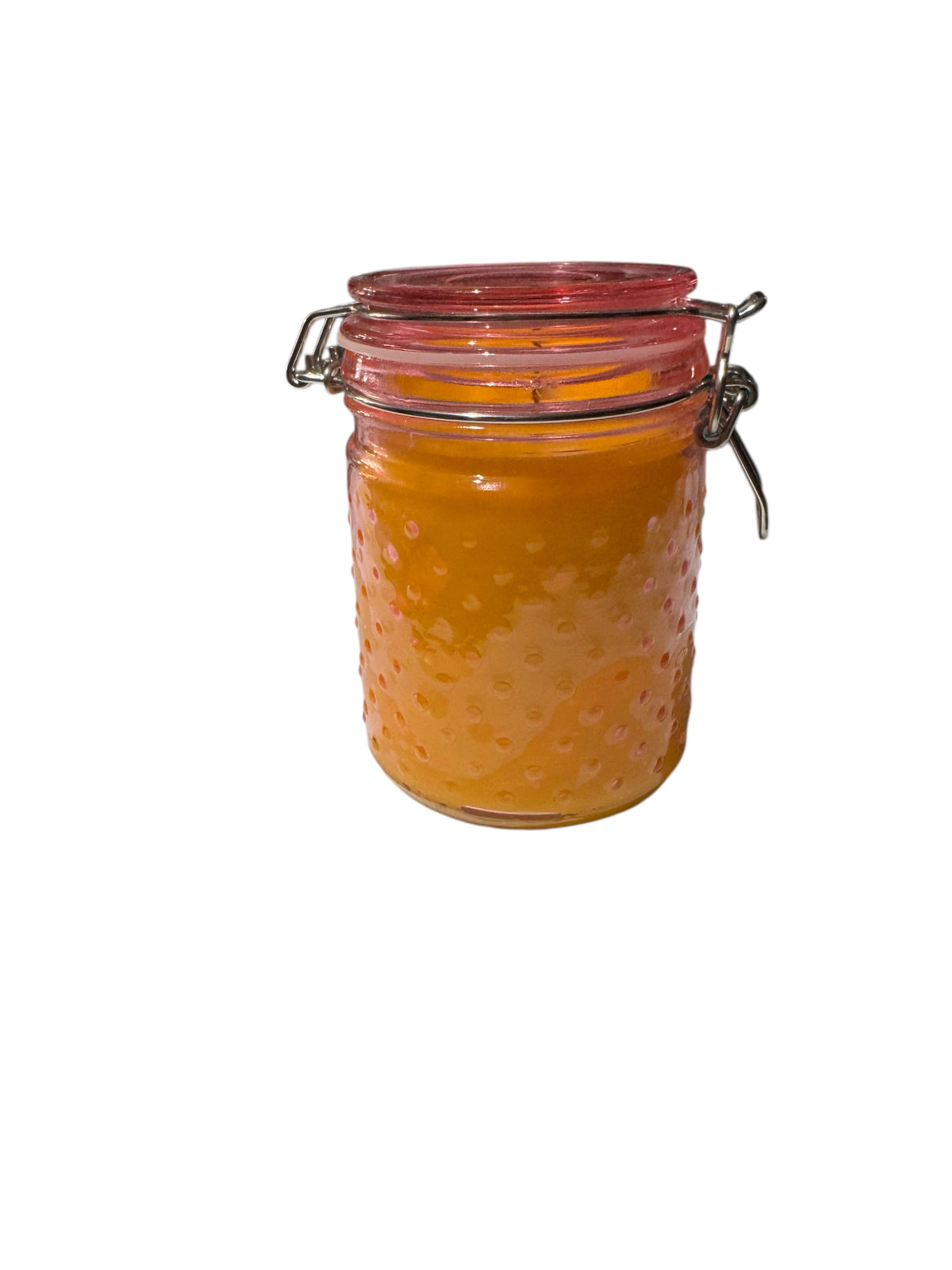 Handmade Rays of Sunshine Candle, Repurposed Pink Dimple Canning Jar, 20 fl oz