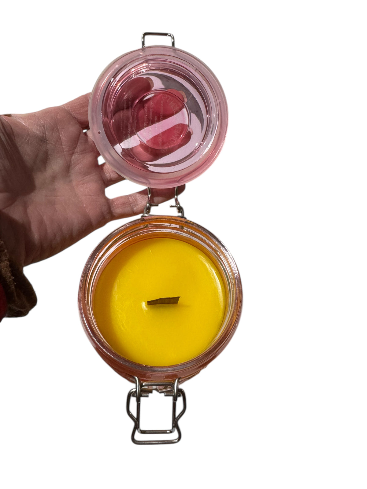 Handmade Rays of Sunshine Candle, Repurposed Pink Dimple Canning Jar, 20 fl oz