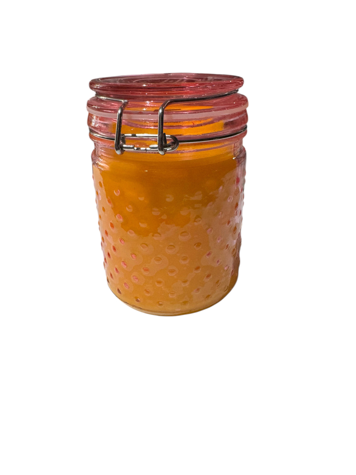 Handmade Rays of Sunshine Candle, Repurposed Pink Dimple Canning Jar, 20 fl oz
