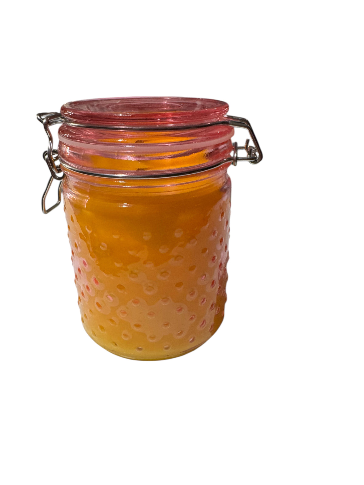 Handmade Rays of Sunshine Candle, Repurposed Pink Dimple Canning Jar, 20 fl oz