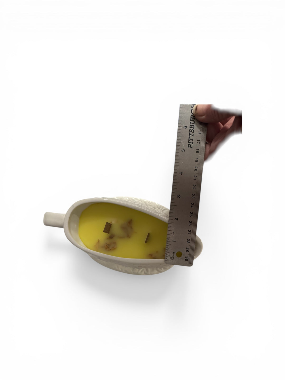 Yellow Rose of Texas Handmade Candle in Repurposed Vintage Ceramic Gravy Boat, 12 fl oz