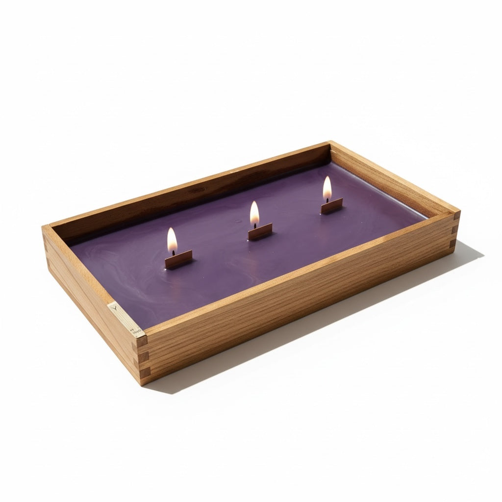 Sierra Rosette Handmade Candle in Repurposed Wooden Cigar Box, Purple, 3-Wick, 24 fl oz