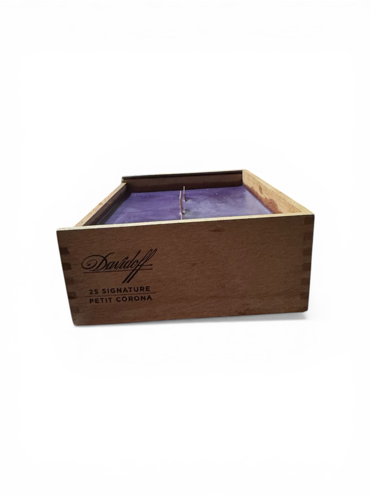 Sierra Rosette Handmade Candle in Repurposed Wooden Cigar Box, Purple, 3-Wick, 24 fl oz
