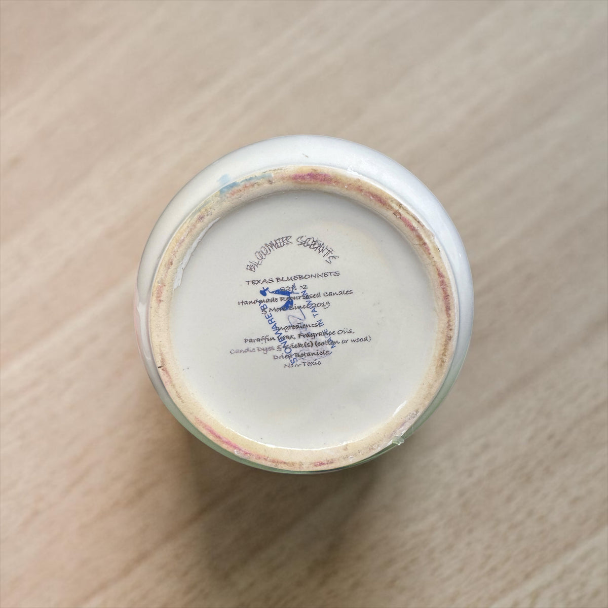 Texas Bluebonnets Handmade Candle, Blue and White Ceramic Canister, Cotton Wicks, 22 fl oz