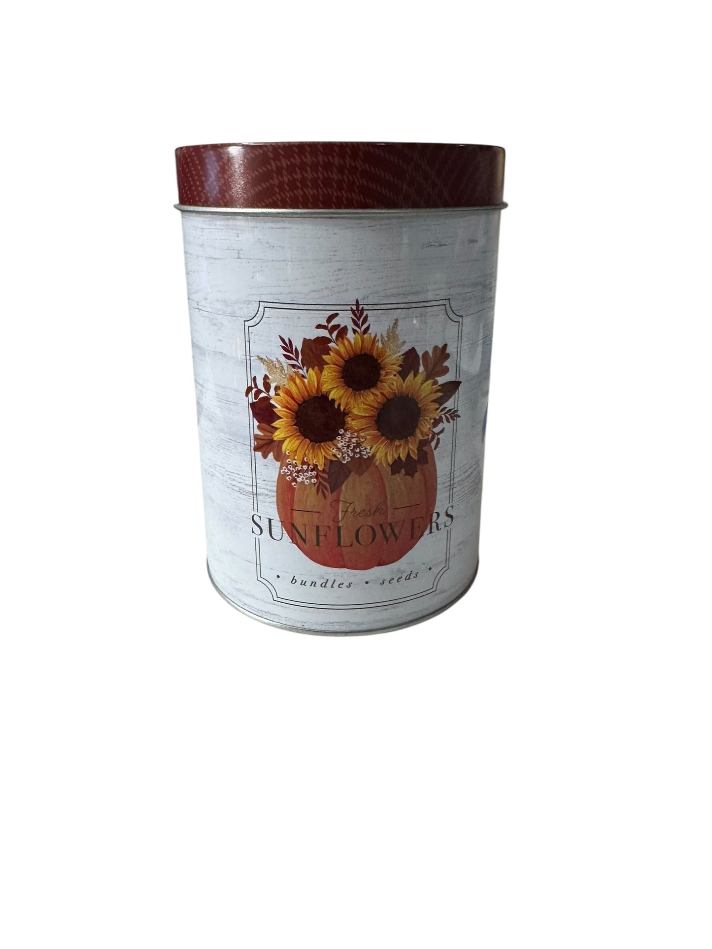 Bloomer Scents Whispering Woods Handmade Candle, 16 fl oz, Decorative Repurposed Tin Container with Sunflower Design