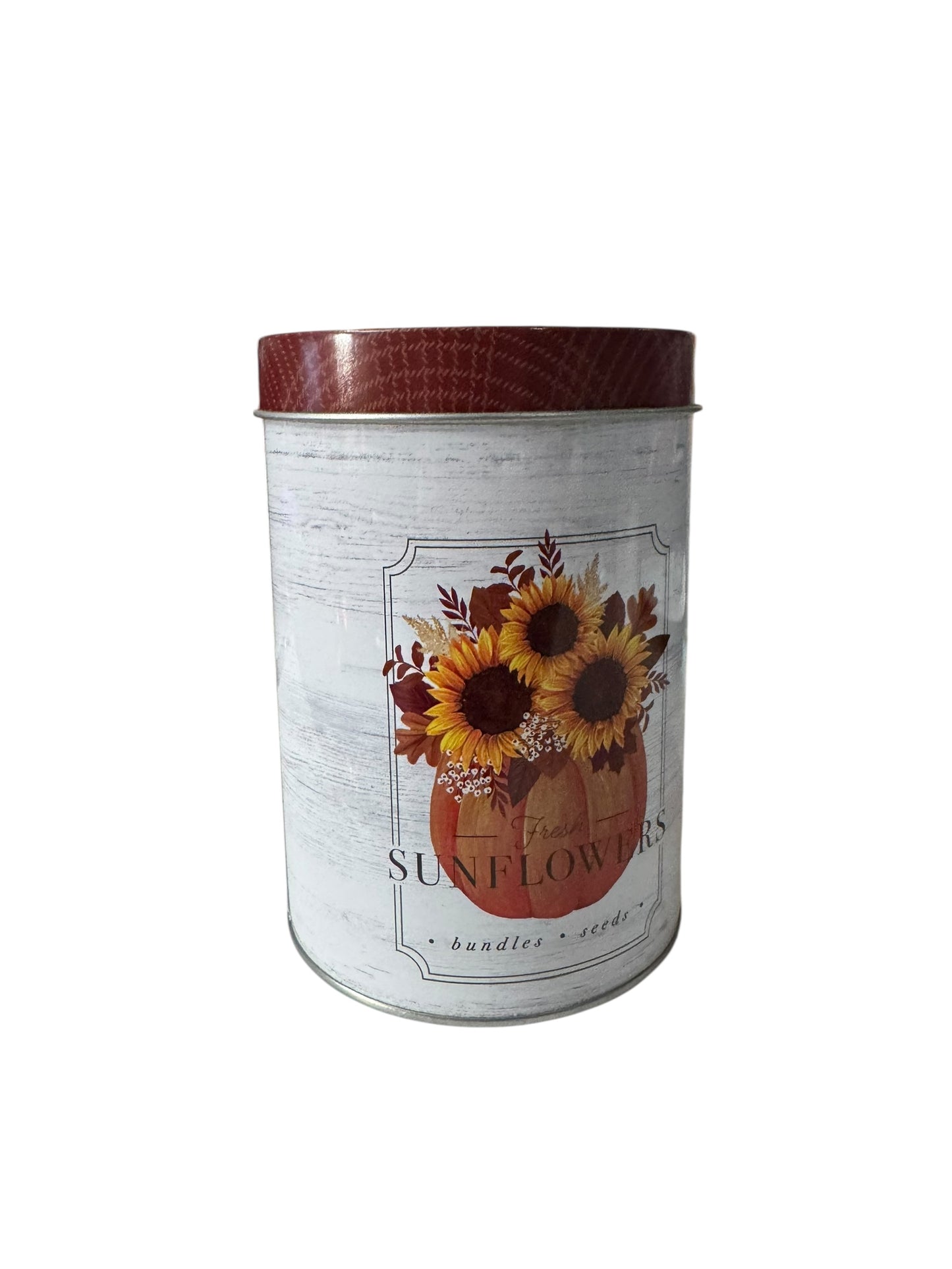 Bloomer Scents Whispering Woods Handmade Candle, 16 fl oz, Decorative Repurposed Tin Container with Sunflower Design